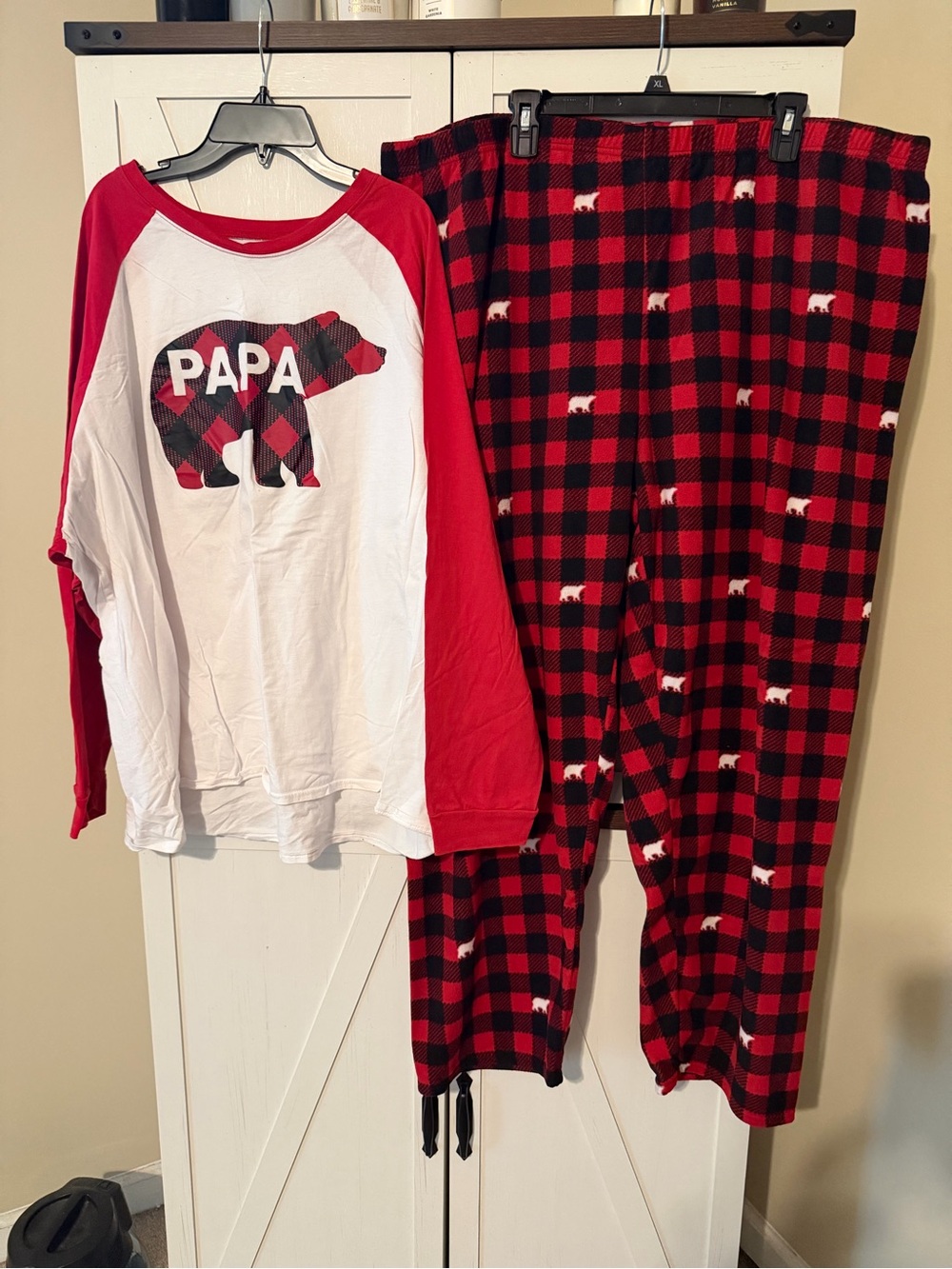 Place Red & White Buffalo Plaid 'PAPA' Bear Pajama Set